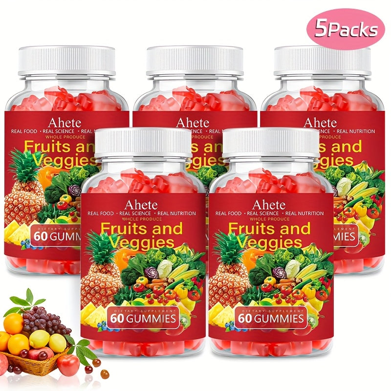 Five Bottles, Ahete Fruit & Vegetable Gummies, Nutritional Supplement - Low Calorie, Nutritional Upgrade, Suitable for All Ages!Suitable for Gifting At Christmas.