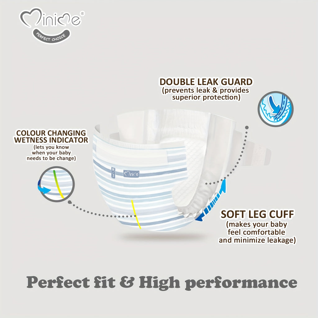 Minime Baby Diapers 6.61LB+, New Packaging, 3D Core, Double Elastic Waistband, Super Soft Premium Baby Nappies, Perfect Holiday Gift