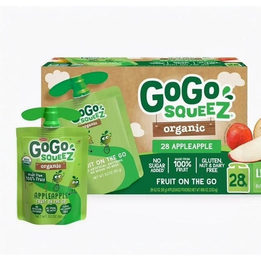 GoGo SqueeZ Organic Applesauce Pouches, Apple Apple, 3.2 oz., 28 ct. pack of 2