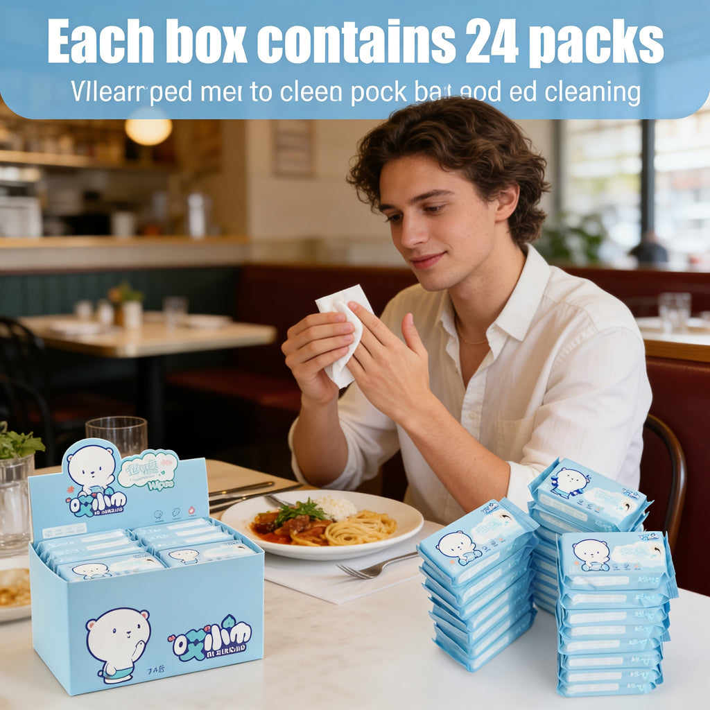 24 Packs Of 196pcs Portable Mini Wipes for Children, Students And Pets Removable Cleaning And Hygiene Wipes