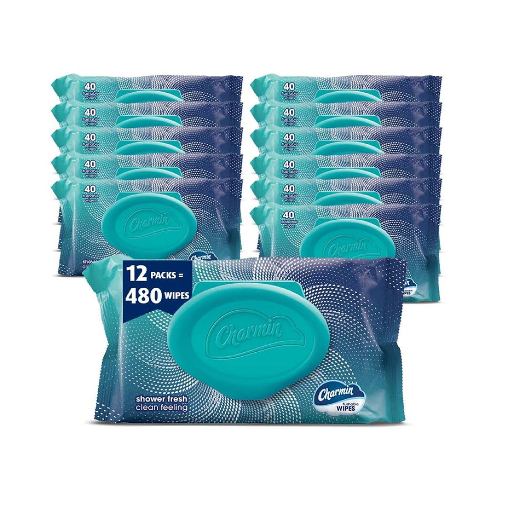 12 Packs of 40, Charmin Flushable Wipes, Total 480 Wipes, (Sold as 12 Pack)
