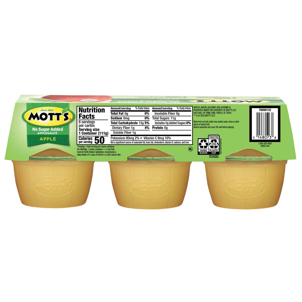 Mott's No Sugar Added Applesauce, 3.9 oz Cups, 6 Count (7 Pack)
