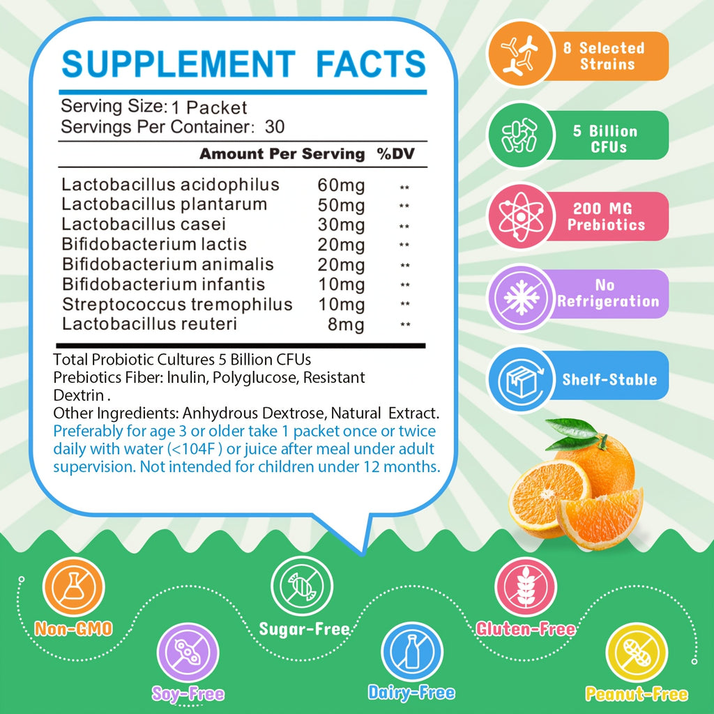 NATURE TARGET Toddler & Kids Probiotic Powder | 8 Clinically Proven Strains, 5B CFU, 200Mg Prebiotics | Aids Digestion, Balances Gut Flora | Tasteless, Easy-To-Dissolve | 30-Day Supply (1 Packet\u002FDay) | Local Warehouse