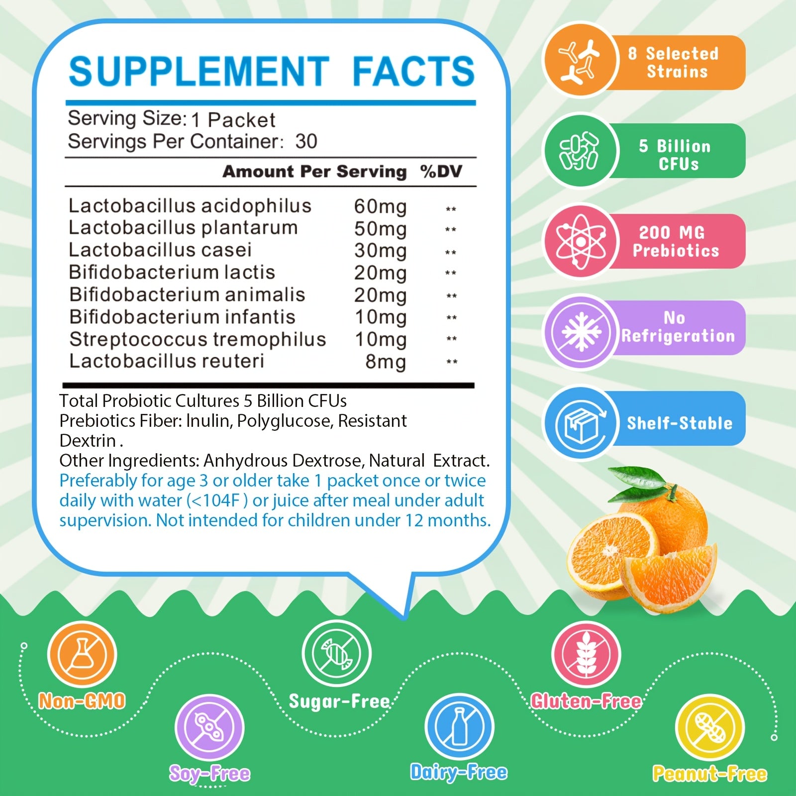 NATURE TARGET Toddler & Kids Probiotic Powder | 8 Clinically Proven Strains, 5B CFU, 200Mg Prebiotics | Aids Digestion, Balances Gut Flora | Tasteless, Easy-To-Dissolve | 30-Day Supply (1 Packet\u002FDay) | Local Warehouse