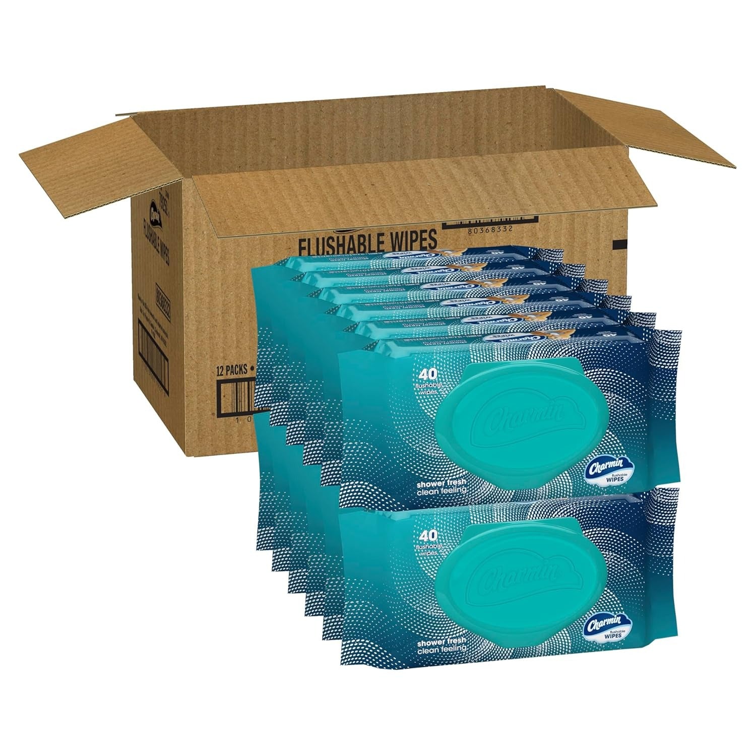 12 Packs of 40, Charmin Flushable Wipes, Total 480 Wipes, (Sold as 12 Pack)