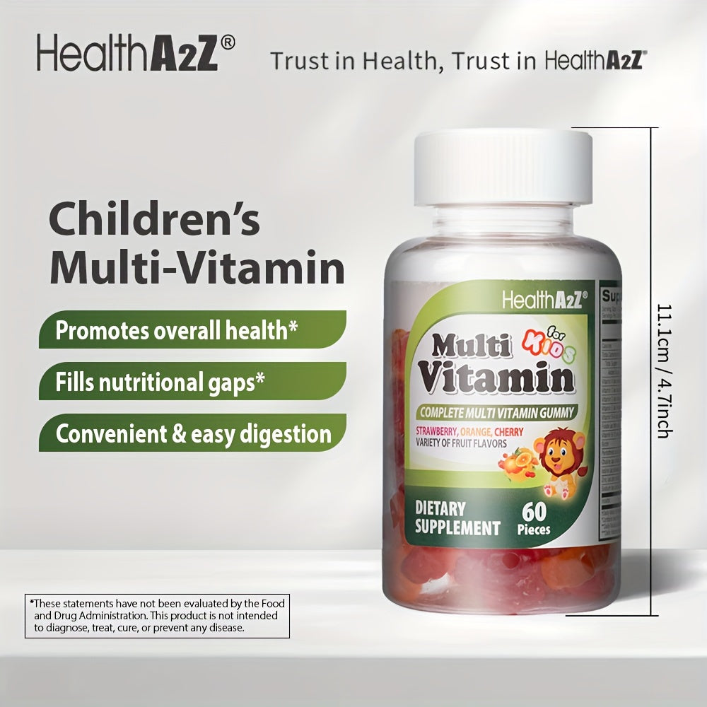 Kids Multivitamin Gummies 60ct | Brain, Eye, Bone & Immune Support | Boost Appetite & Growth | with D3, A, C, E, B6, B12, Folic Acid, Zinc & Choline | Great Taste