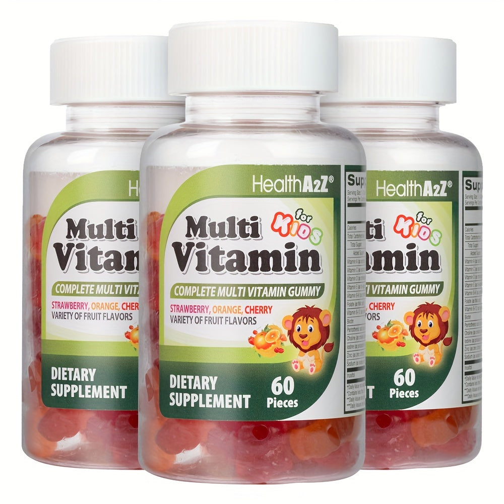 Kids Multivitamin Gummies 60ct | Brain, Eye, Bone & Immune Support | Boost Appetite & Growth | with D3, A, C, E, B6, B12, Folic Acid, Zinc & Choline | Great Taste