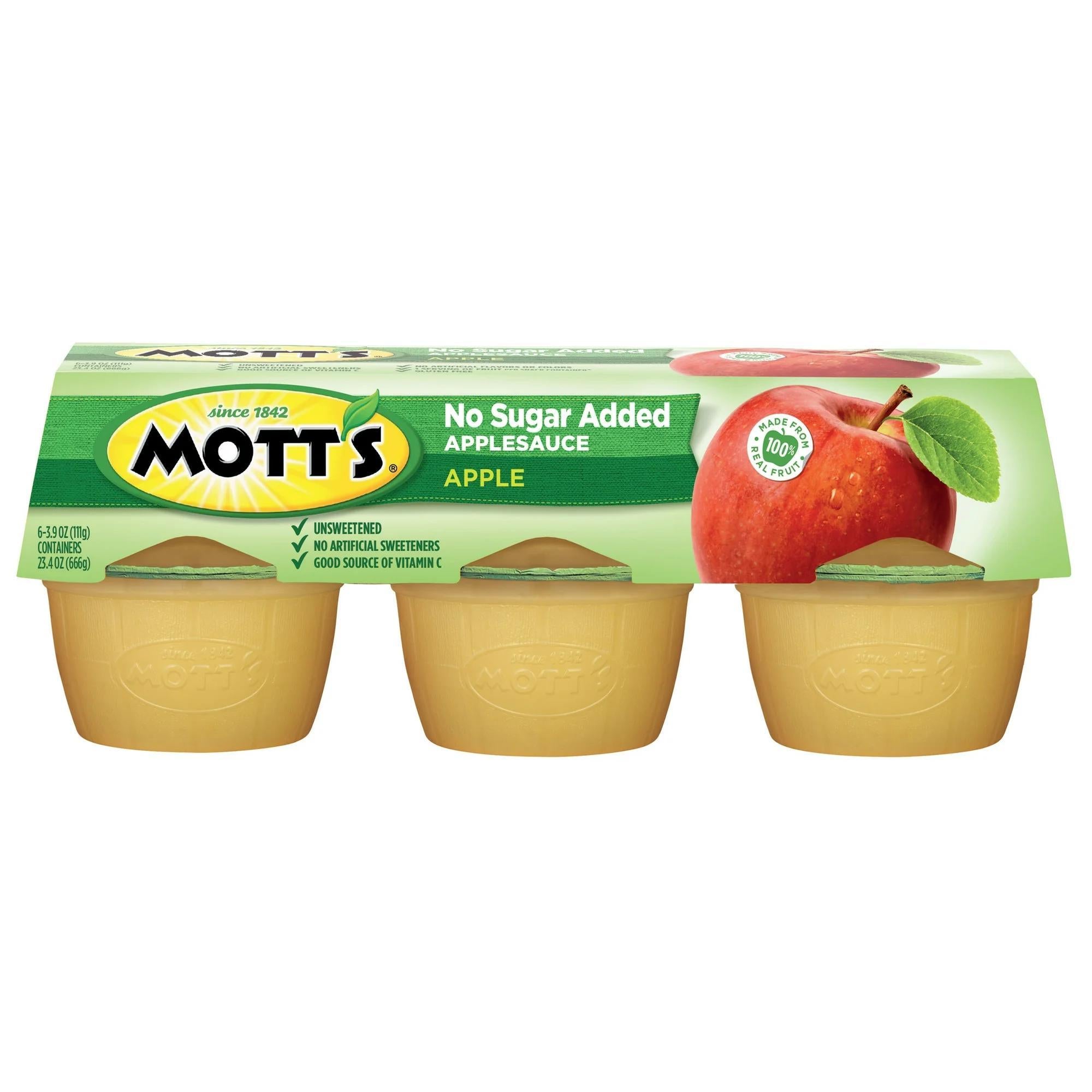 Mott's No Sugar Added Applesauce, 3.9 oz Cups, 6 Count (7 Pack)