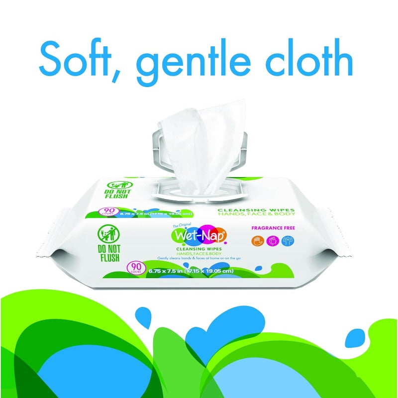 Wet Nap Hand and Face Cleansing Wipes Disposable Plant-Based Wet Wipes Gentle Fragrance Free Formula for Sensitive Light Beige Paraben-Free and Alcohol-Free 90 Count Pack of 6