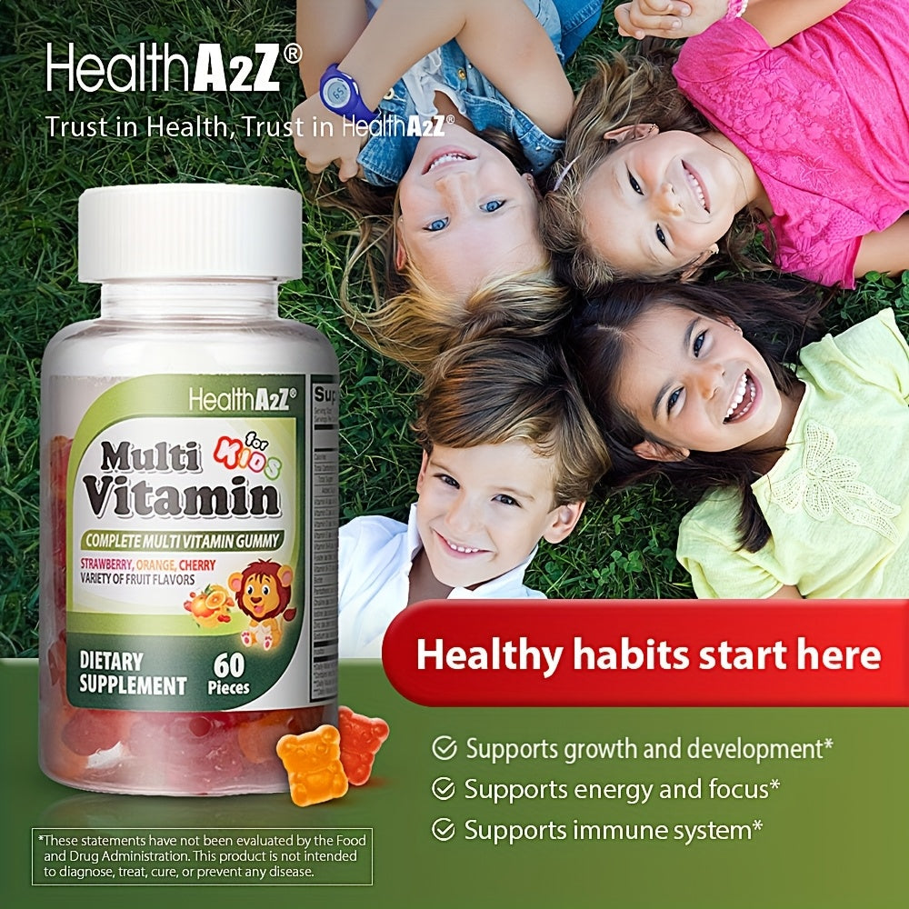 Kids Multivitamin Gummies 60ct | Brain, Eye, Bone & Immune Support | Boost Appetite & Growth | with D3, A, C, E, B6, B12, Folic Acid, Zinc & Choline | Great Taste
