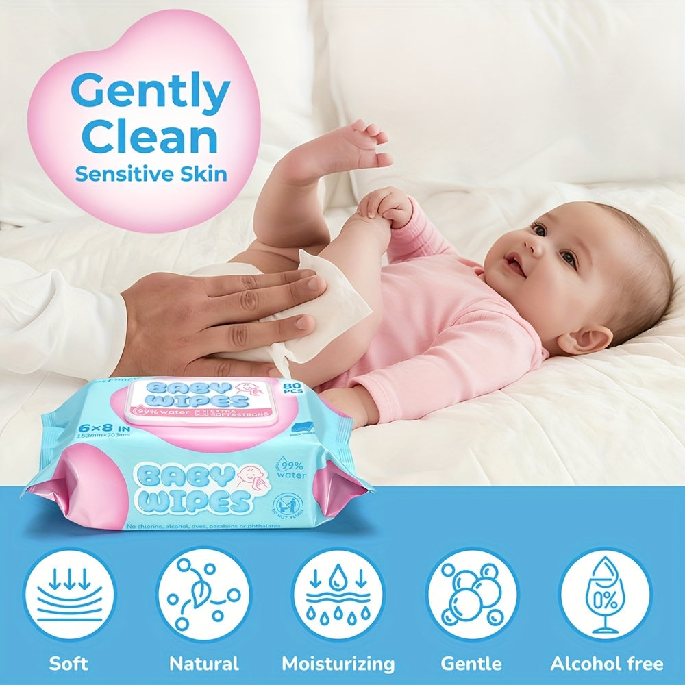 Pack Of 18, Sensitive Baby Wipes, Toddlers Children Infants Wet Wipes, Unscented, Hypoallergenic, 99% Purified Water, 18 Flip-Top Packs ( 80 Wipes\u002Fpack, 1440 Wipes Total)