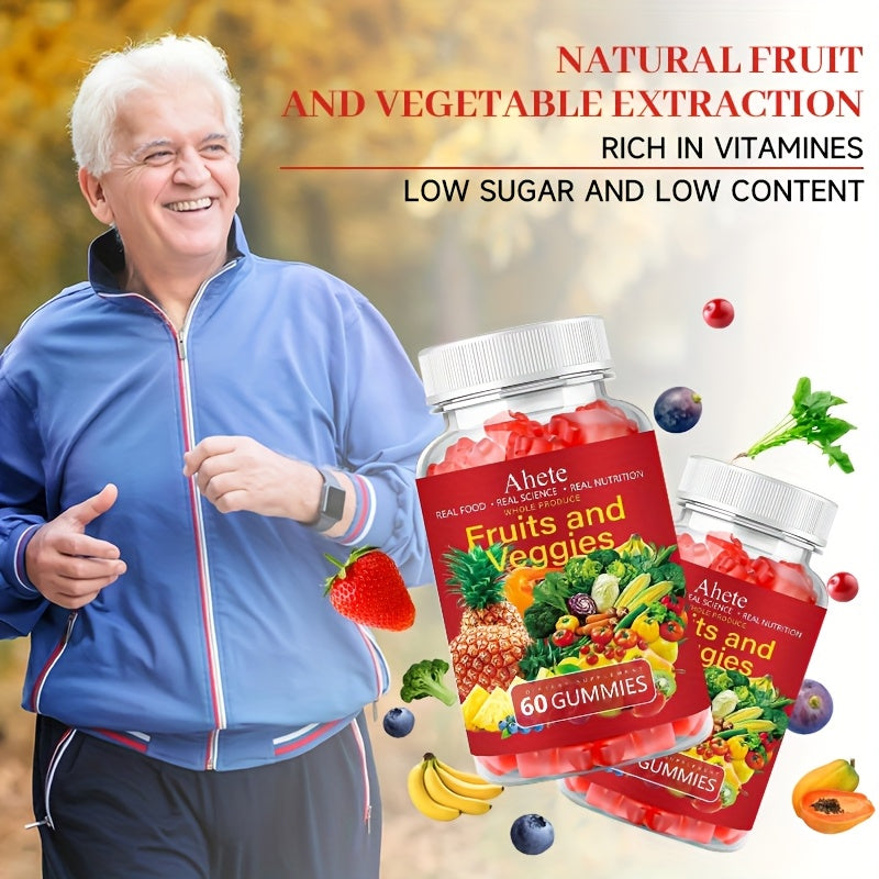 Five Bottles, Ahete Fruit & Vegetable Gummies, Nutritional Supplement - Low Calorie, Nutritional Upgrade, Suitable for All Ages!Suitable for Gifting At Christmas.