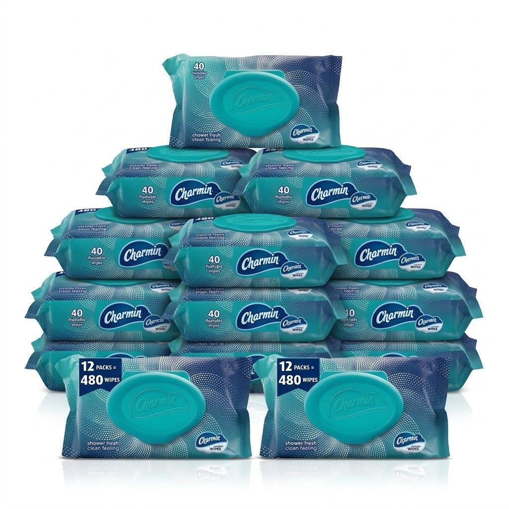 12 Packs of 40, Charmin Flushable Wipes, Total 480 Wipes, (Sold as 12 Pack)