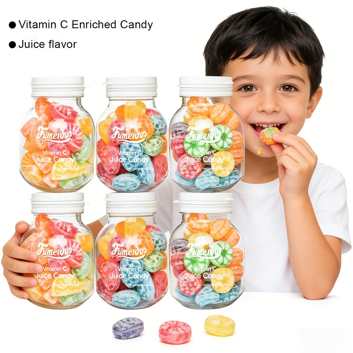 6 Bottles of Vitamin C Fruit Juice Gummies - Mixed Flavor, Rich in Vitamin C, Balanced with Sweet And Sour, Fresh And Not Greasy, Chewy And Soft, Friendly to Children\u002FRecognition, Party\u002FGathering Sharing, Mother'S Day Gifts