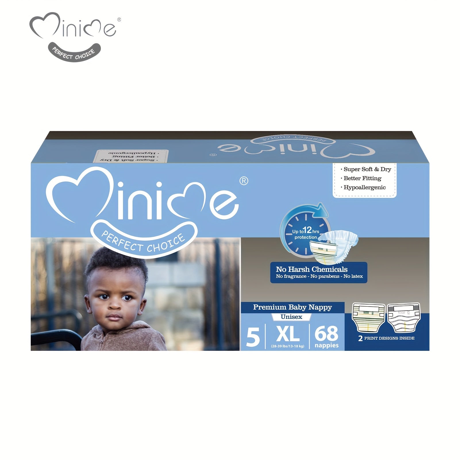 Minime Baby Diapers 6.61LB+, New Packaging, 3D Core, Double Elastic Waistband, Super Soft Premium Baby Nappies, Perfect Holiday Gift
