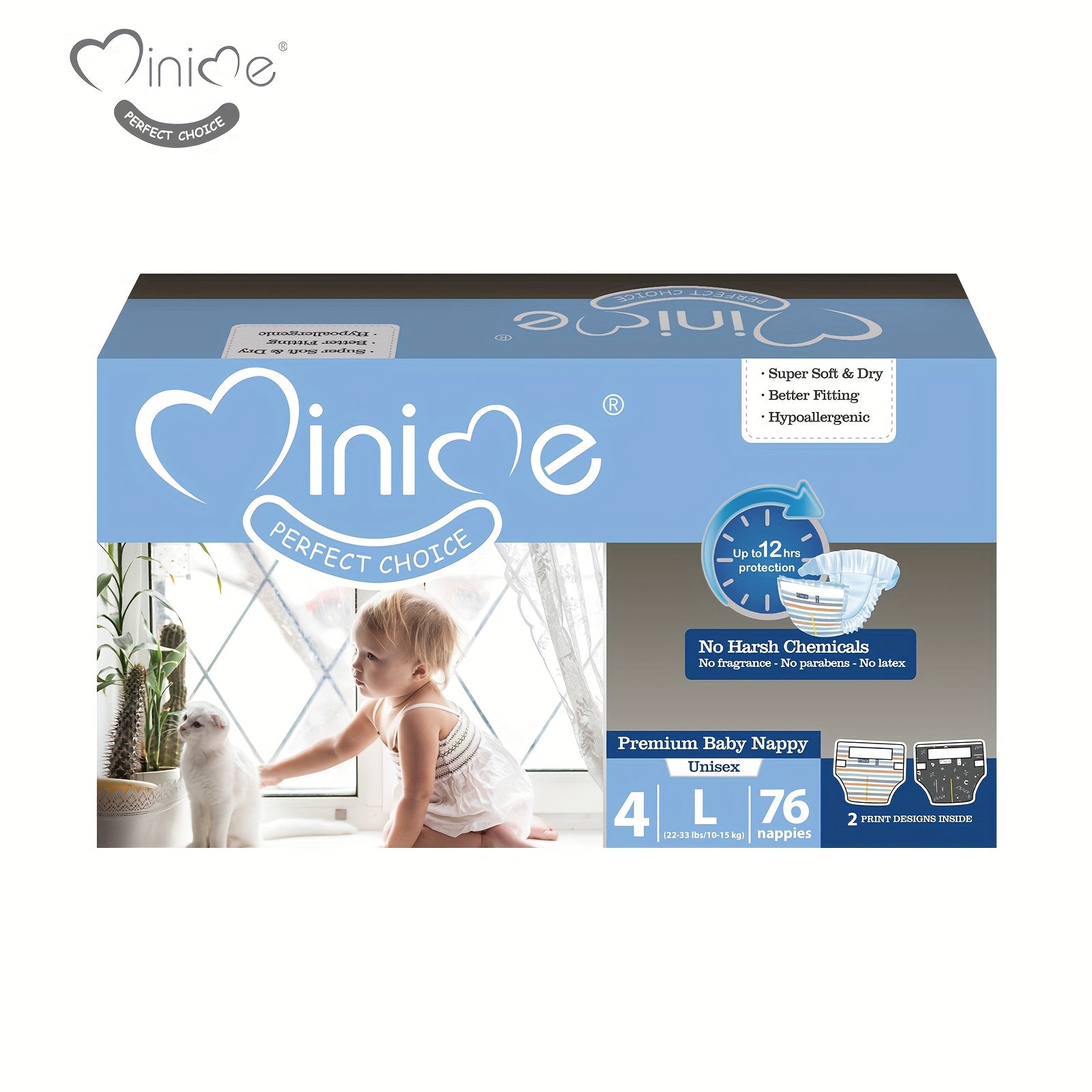 Minime Baby Diapers 6.61LB+, New Packaging, 3D Core, Double Elastic Waistband, Super Soft Premium Baby Nappies, Perfect Holiday Gift
