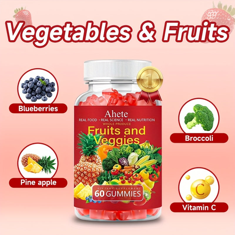 Five Bottles, Ahete Fruit & Vegetable Gummies, Nutritional Supplement - Low Calorie, Nutritional Upgrade, Suitable for All Ages!Suitable for Gifting At Christmas.