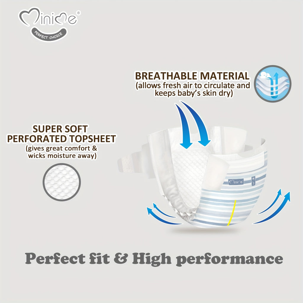 Minime Baby Diapers 6.61LB+, New Packaging, 3D Core, Double Elastic Waistband, Super Soft Premium Baby Nappies, Perfect Holiday Gift